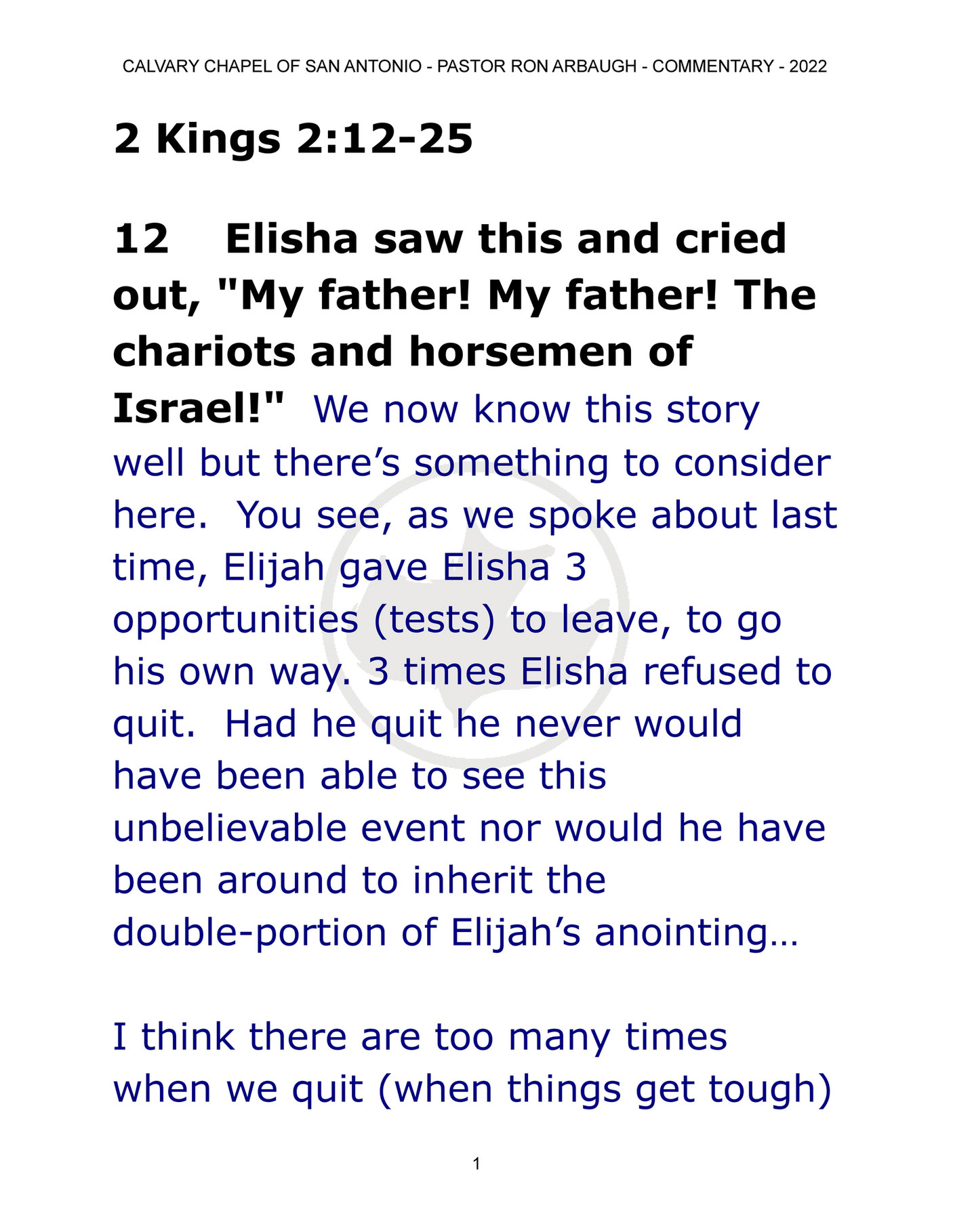 Calvary Chapel Of San Antonio 2 Kings 2 12 25 Page 1 Created With 
