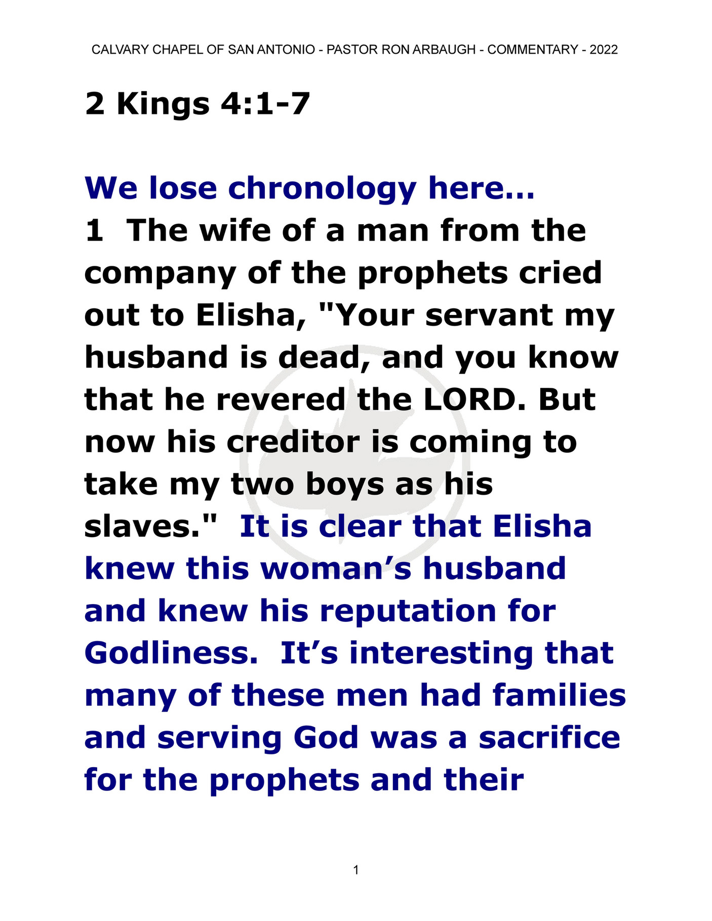 Calvary Chapel Of San Antonio 2 Kings 4 1 7 Page 1 Created With 