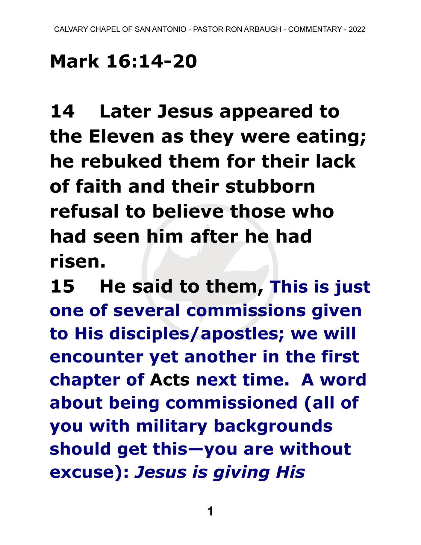 Calvary Chapel Of San Antonio Mark 16 14 20 Page 1 Created With 