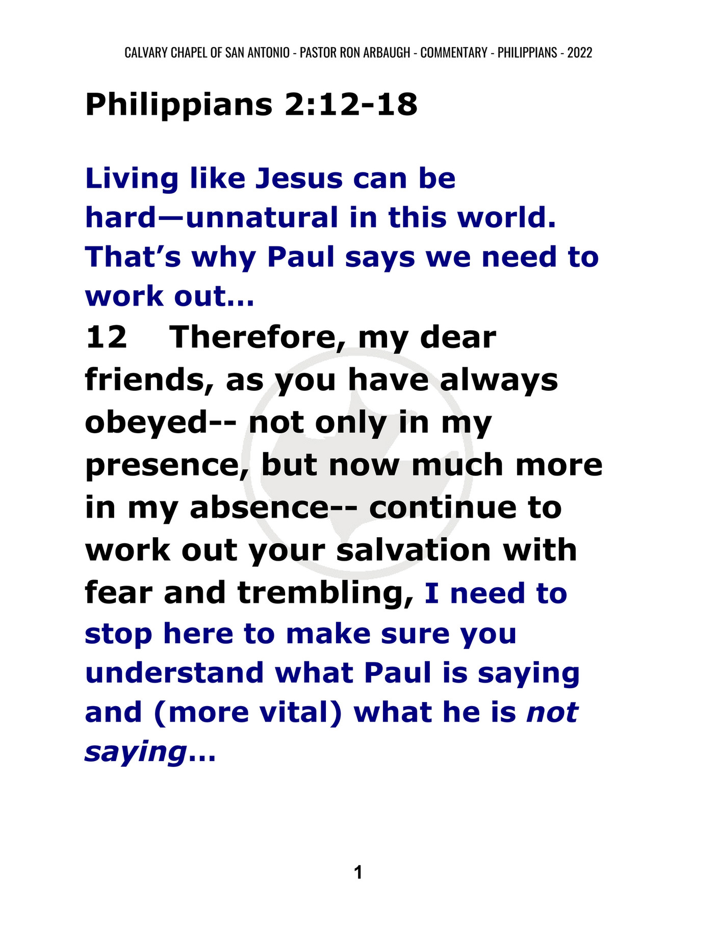 Calvary Chapel Of San Antonio Philippians 2 12 18 Page 1 Created 