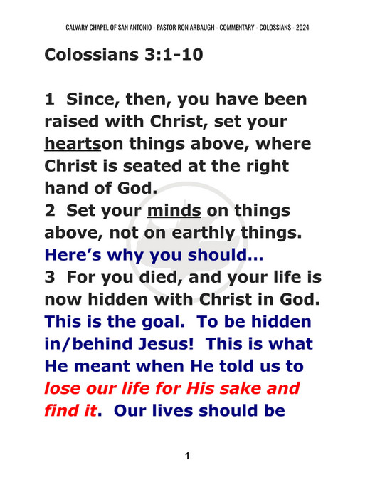 Calvary Chapel of San Antonio - Colossians 3_1-10 - Page 1 - Created ...