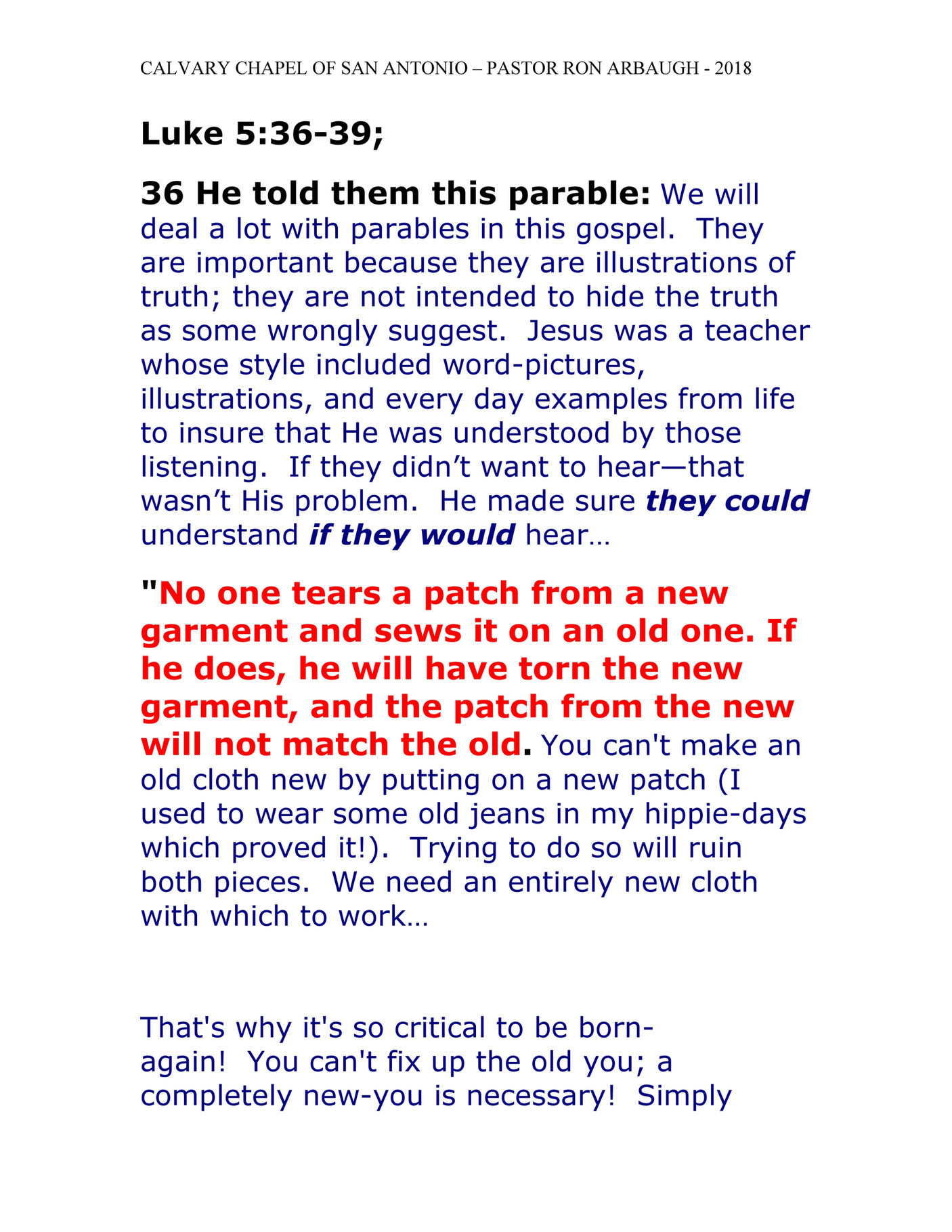 Calvary Chapel Of San Antonio Luke5 36 39 Page 1 Created With