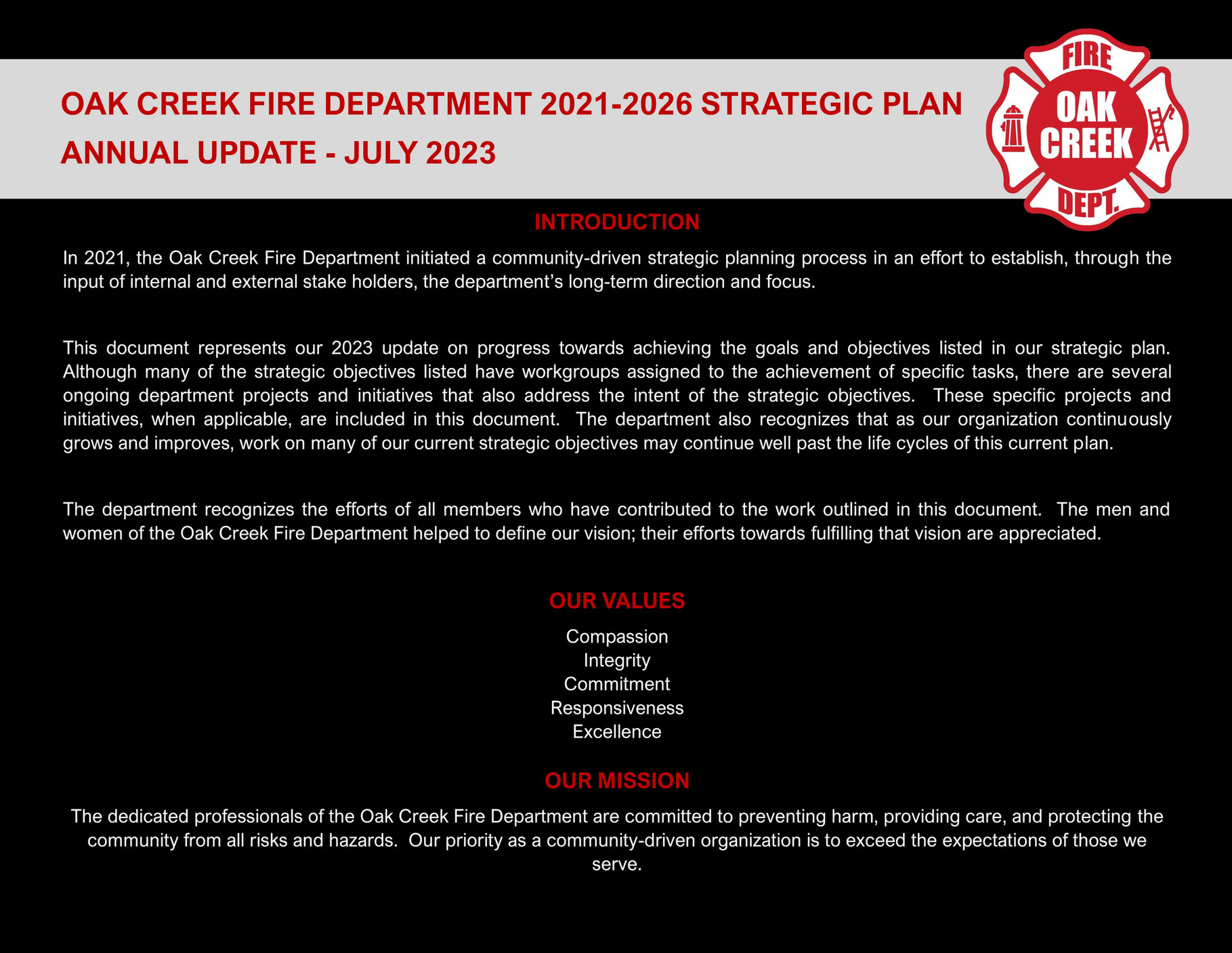 City Of Oak Creek - Oak Creek Fire Department Strategic Plan Update ...