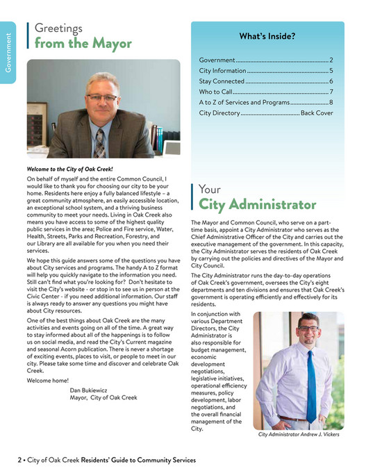 City of Oak Creek City of Oak Creek Residents' Guide to City Services