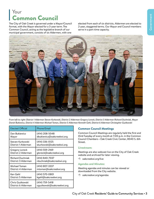 City of Oak Creek City of Oak Creek Residents' Guide to City Services