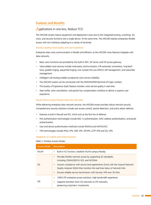 My publications HUAWEI AR2200 Series Enterprise Routers Datasheet (3