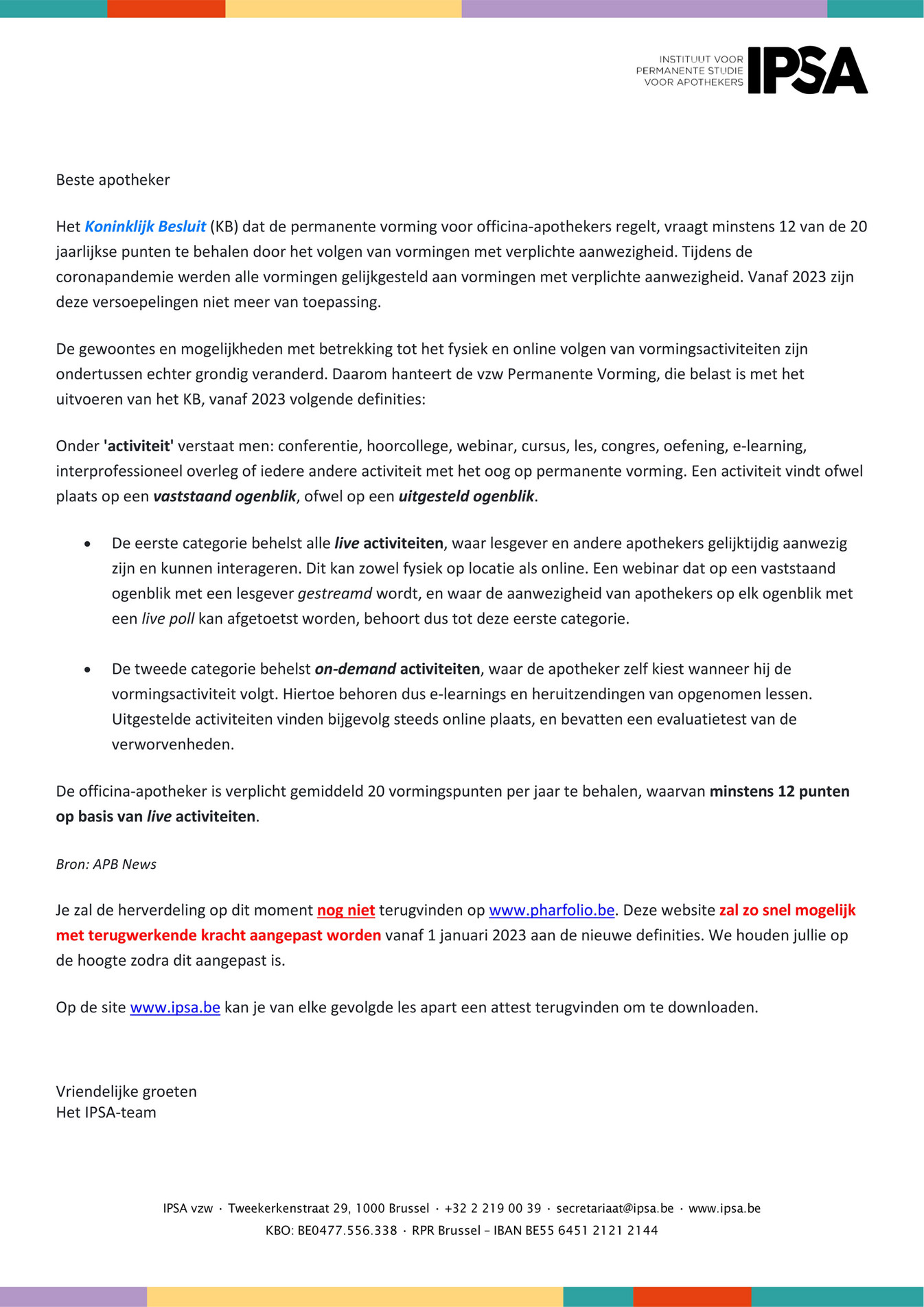 Ipsa - Brief Wijziging Accreditatiepunten - Pagina 1