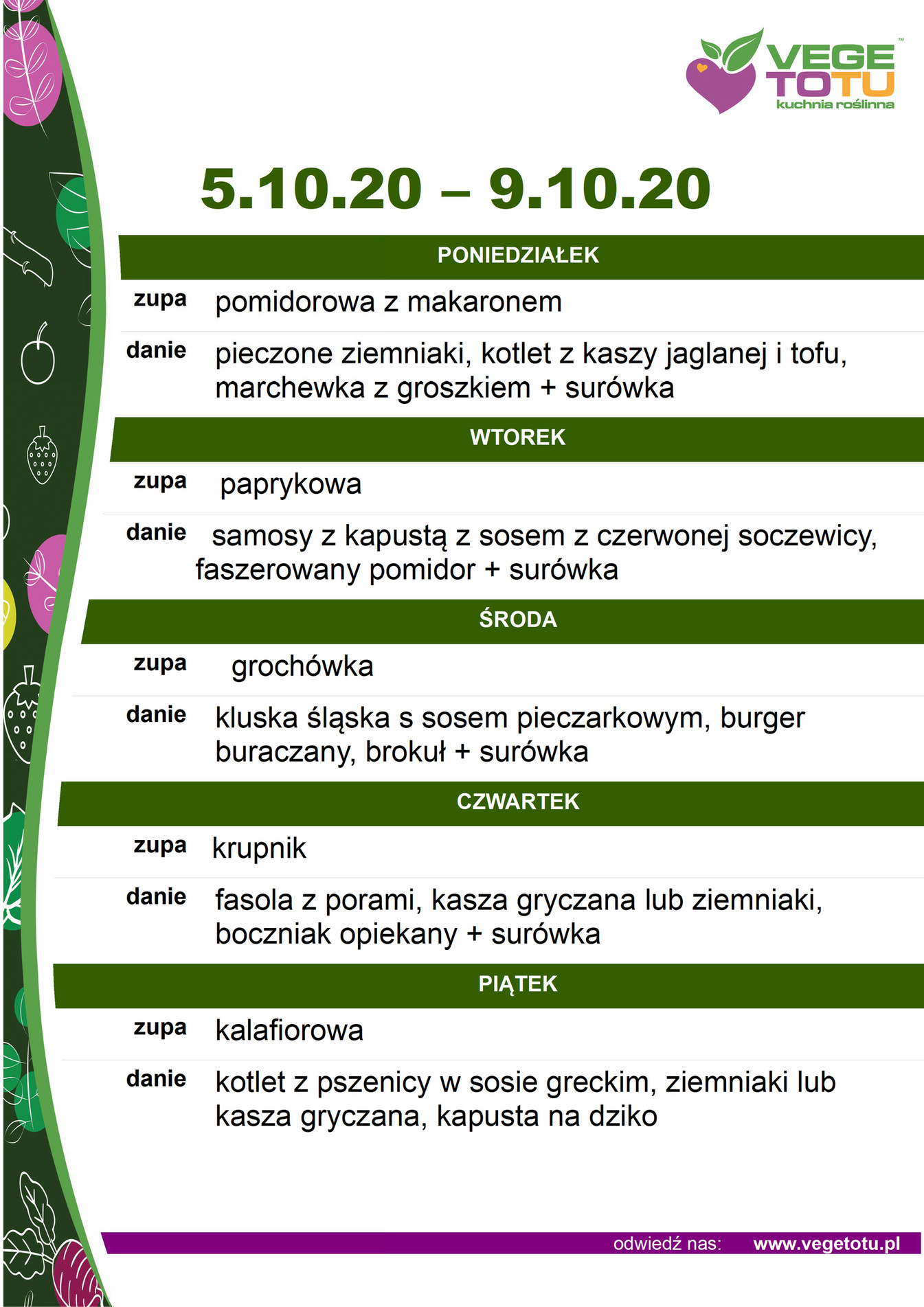 VEGE KUCHNIA ROŚLINNA - TYGODNIOWE MENU OBIADOWE - Strona 1 - Created ...