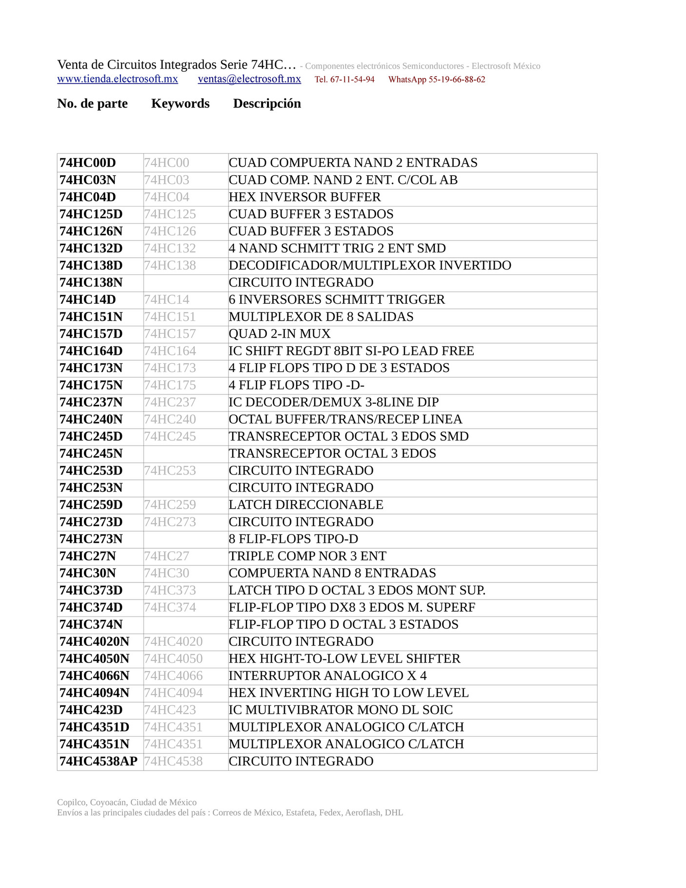 Venta de Circuitos integrados serie 74HC--- en Ciudad de México ...