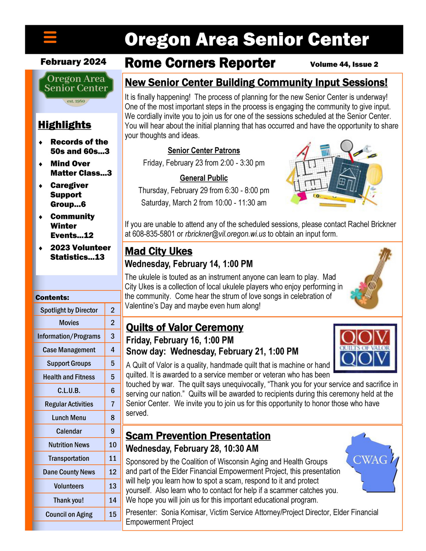 Oregon Area Senior Center 02 February 2024 Page 1 Created with