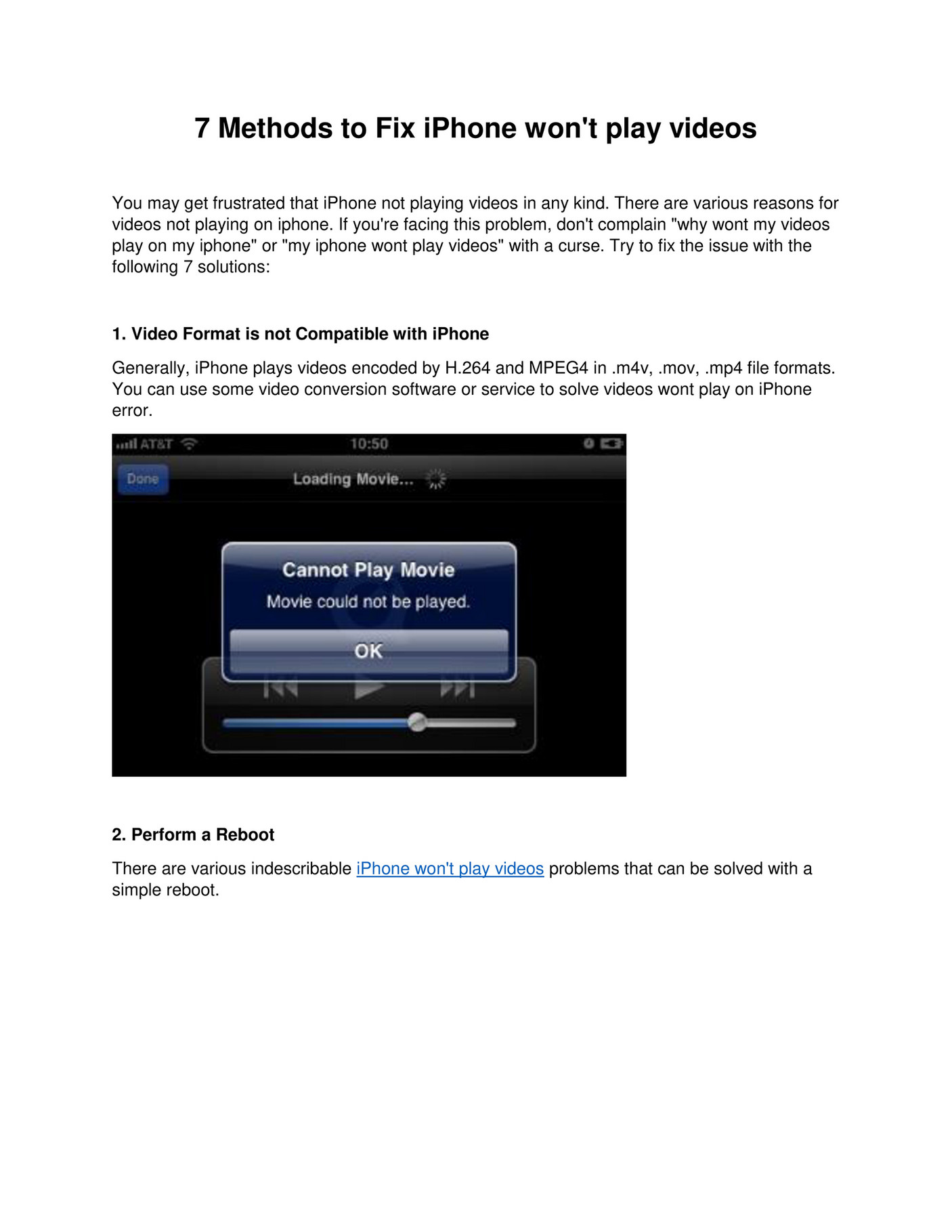 Eshp 7 Methods to Fix iPhone won't play videos Page 1 Created