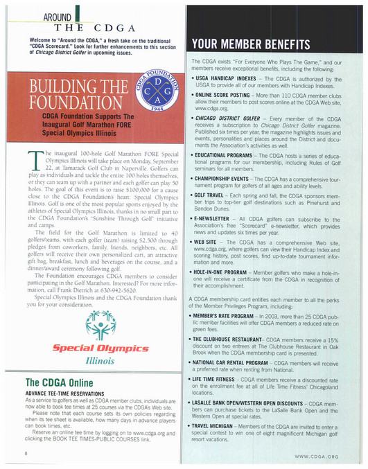 Cdga Index Example CDGA - Chicago District Golfer - July/August 2003 - Page 8-9