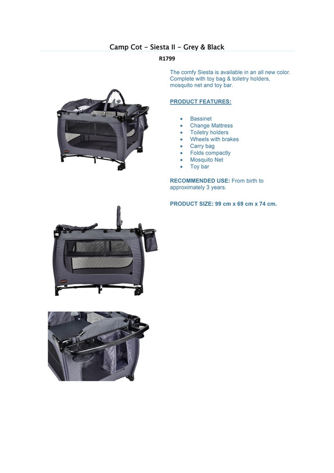 chelino siesta camp cot mattress size