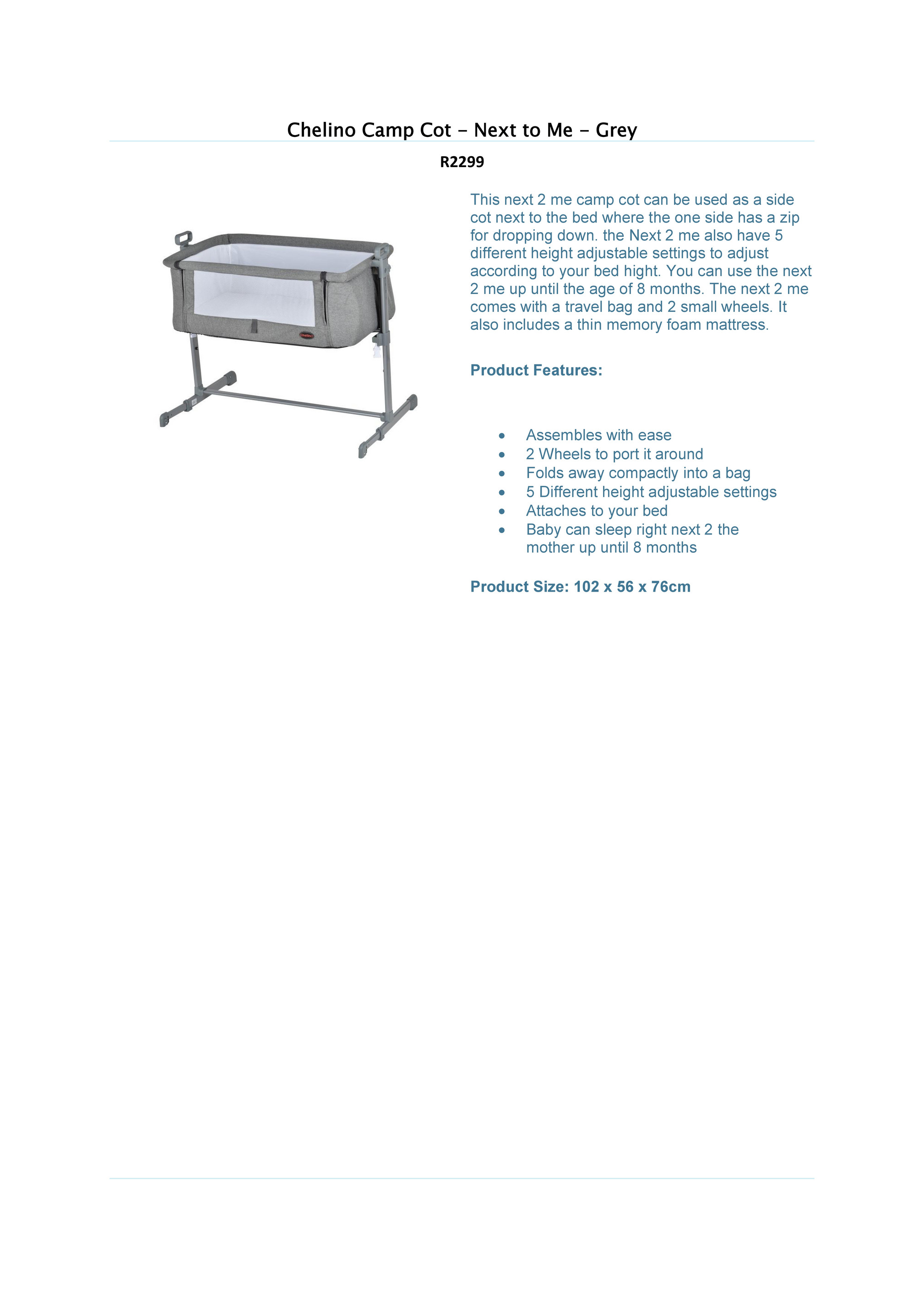 chelino camp cot mattress size