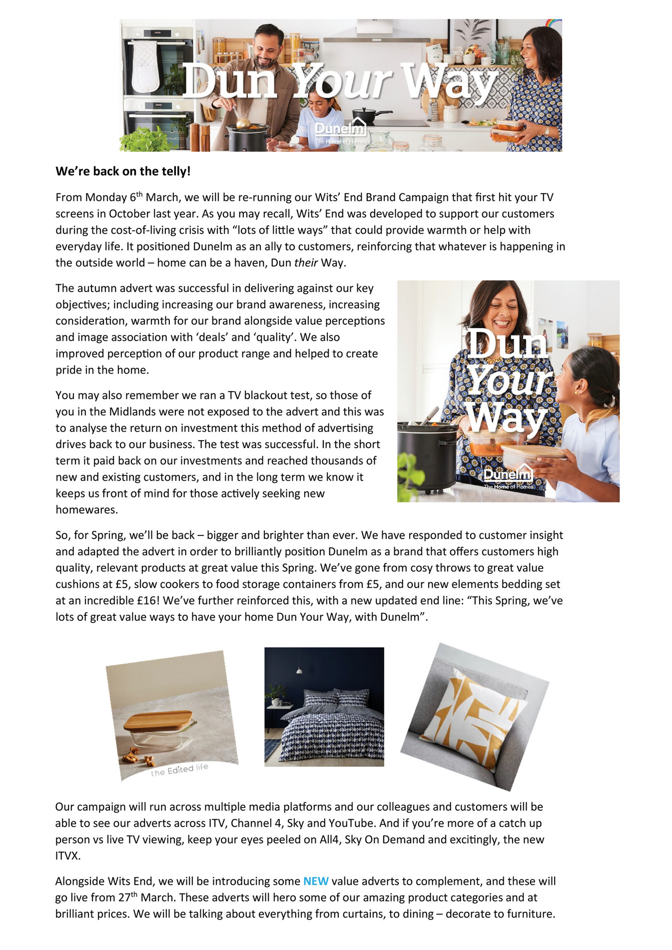 Dunelm Dun Your Way TV Ad Booklet for HP Page 1