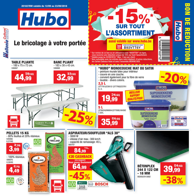 Folder Hubo du 12/09/2018 au 14/09/2018 - Promotions de la semaine 37