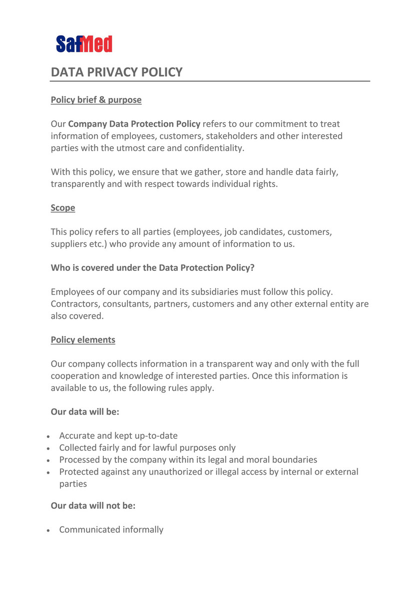 Data Privacy Policy >> Safmed Safmed Data Privacy Policy Page 1 Created With Data Privacy Policy >> Safmed Safmed Data Privacy Policy Page 1 Created With