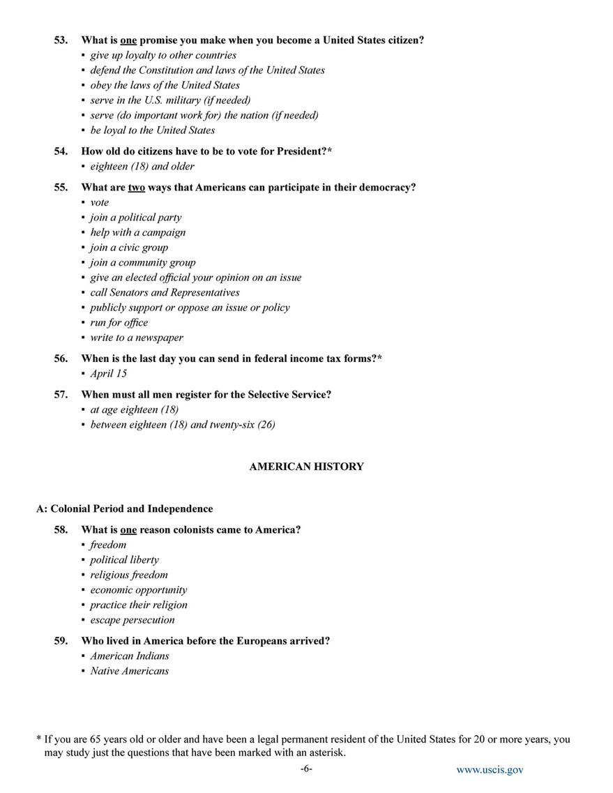 Soledad Adult School - 100 US Citizenship Questions - Page 6-7 - Created  with 