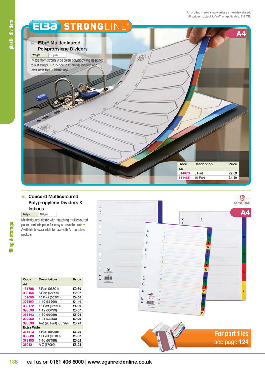 Office Concord Polypropylene Divider Extra Wide 10 Part Multicoloured Office Supplies