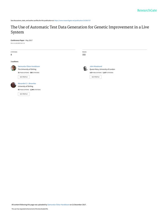 The Use of Automatic Test Data Generation for Genetic Improvement in a ...
