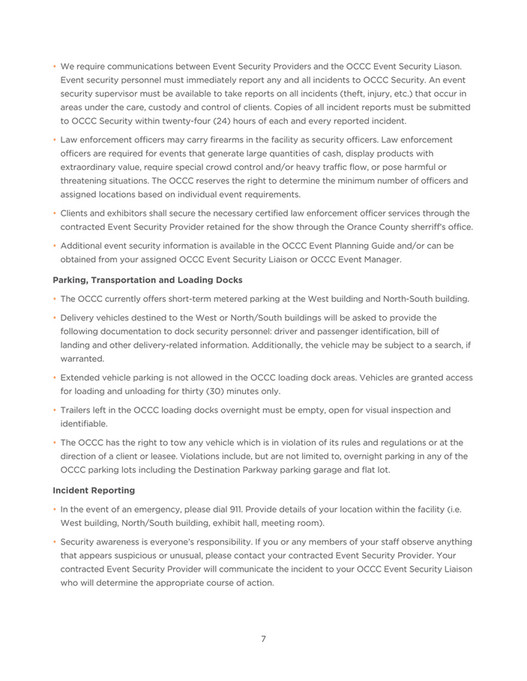 Orange County Convention Center Security Guidelines and Emergency Procedure Plan Page 67
