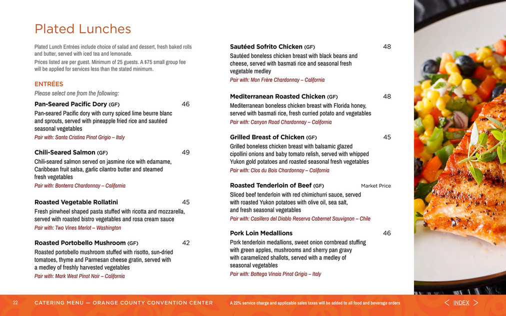 Orange County Convention Center Catering Menu Centerplate Sodexo Live