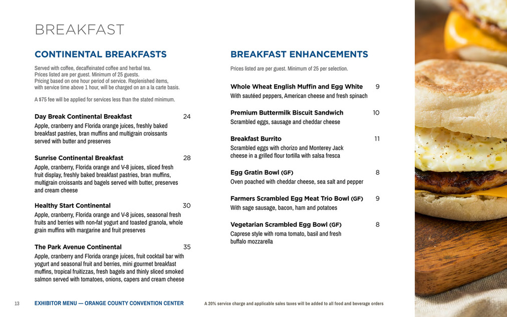Orange County Convention Center Exhibitor Catering Menu Page 13