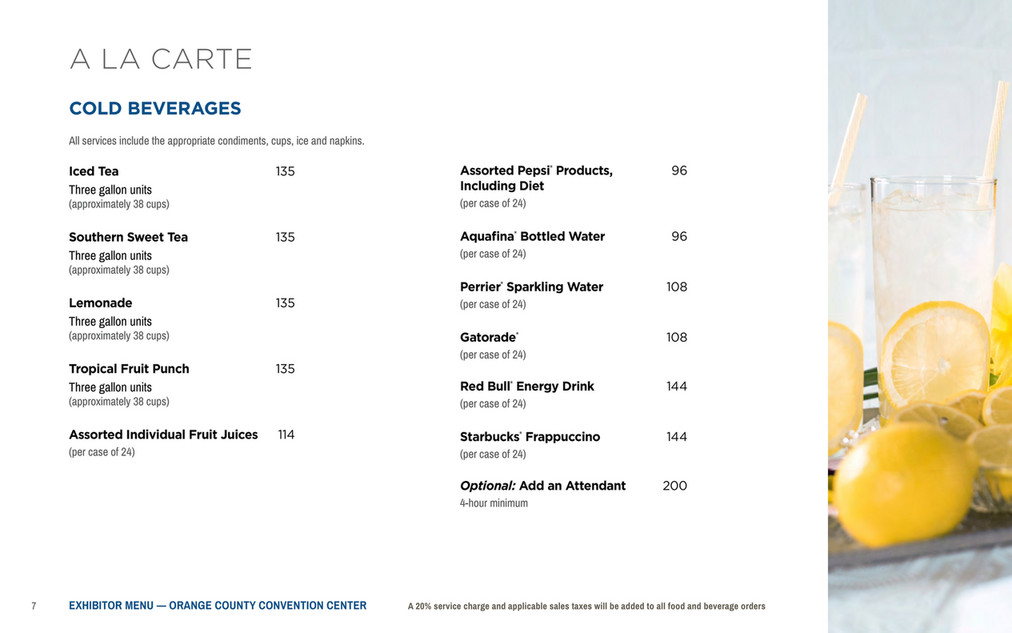 Orange County Convention Center Exhibitor Catering Menu Page 7