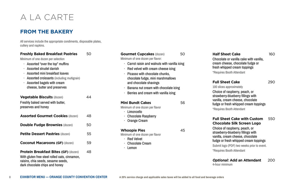Orange County Convention Center Exhibitor Catering Menu Page 8