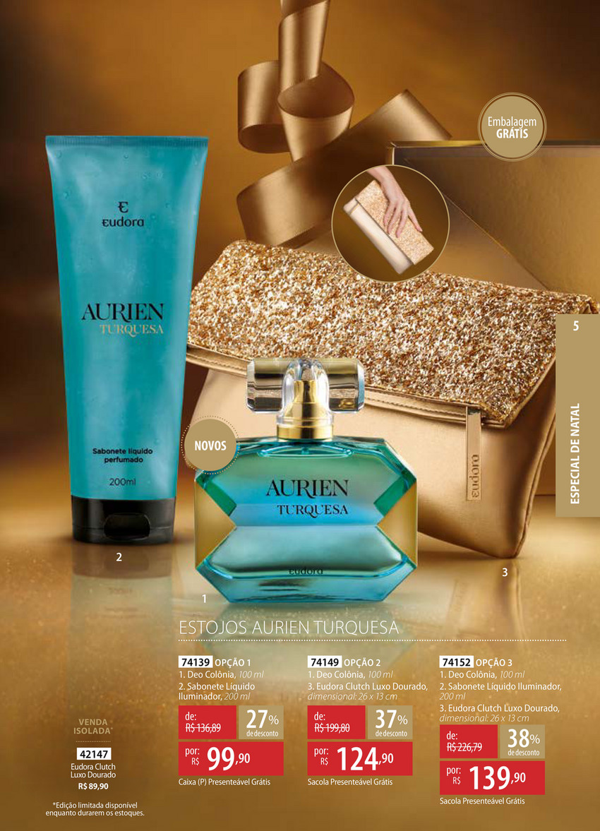 clutch luxo dourado rosé eudora