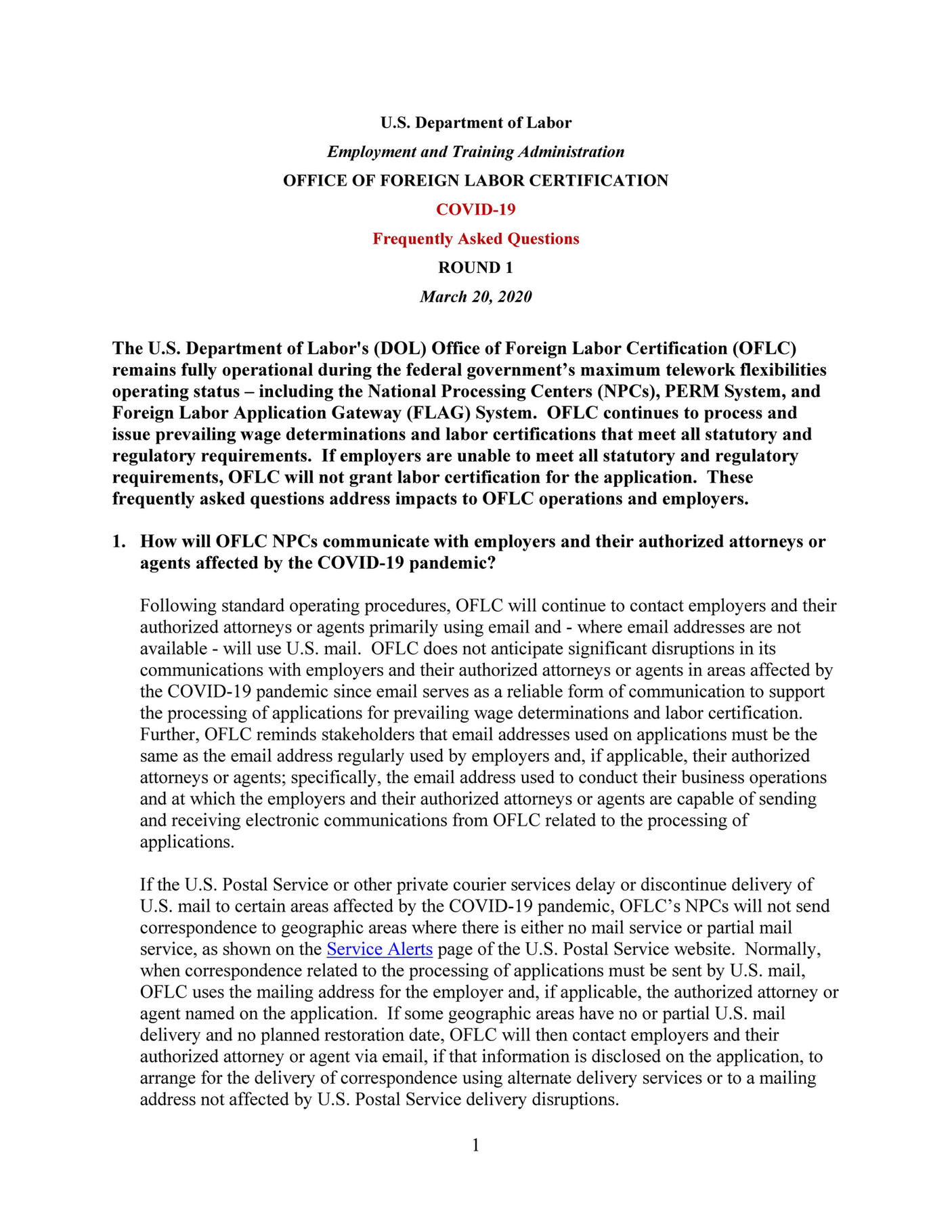 OnPoint DOLOFLC_COVID19_FAQs_Round 1_03.20.2020 Page 1 Created