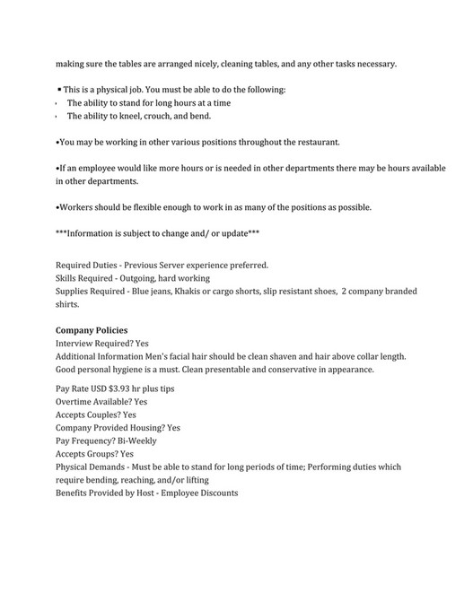 onpoint mellow job description server pr page 1 job description of a server
