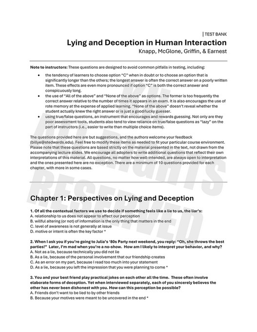 Kendall Hunt Publishing - Lying and Deception Human Interaction ...