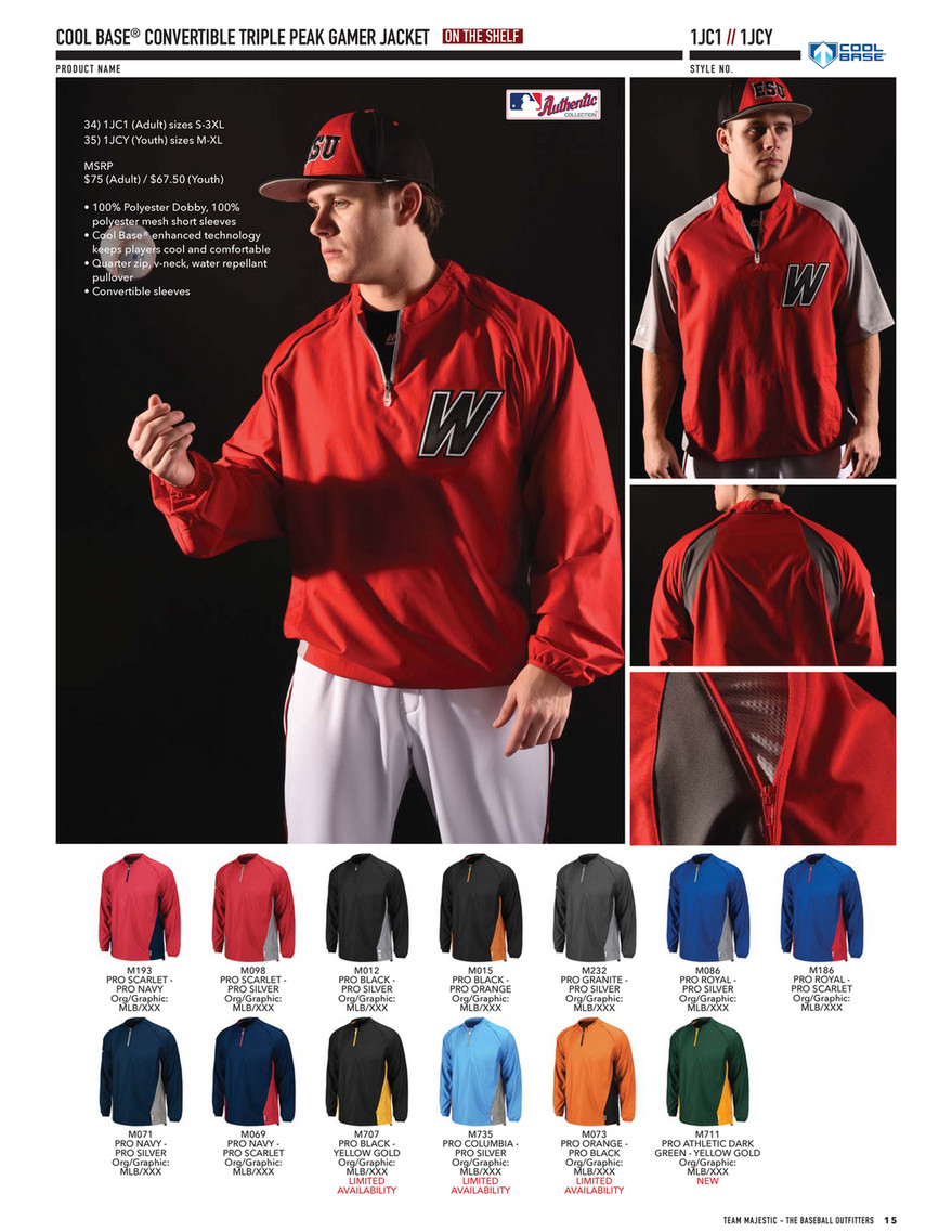 NEW Majestic Cool Base Convertible Gamer Jacket Various Sizes 1JC1
