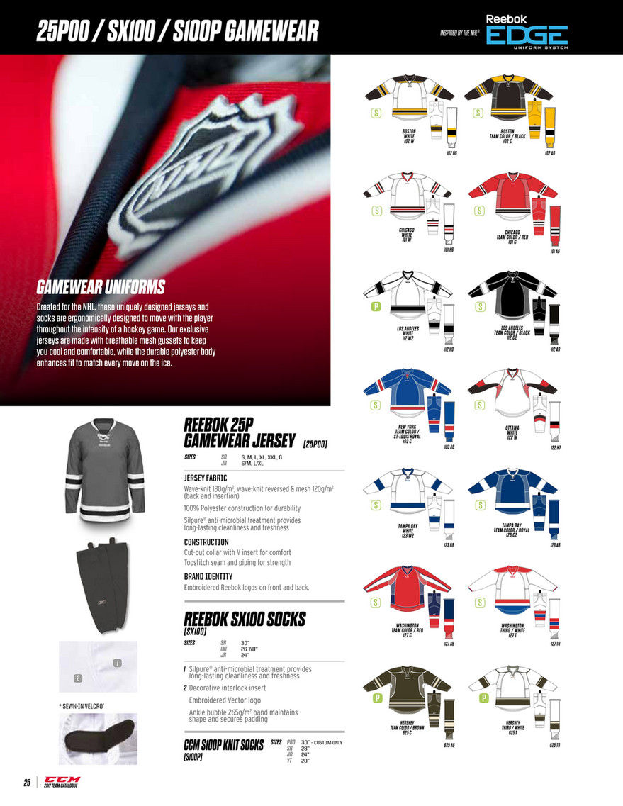 reebok 25p00 gamewear hockey jersey