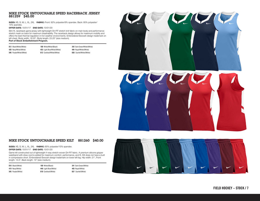 Nike Elite Racerback Field Hockey Uniforms