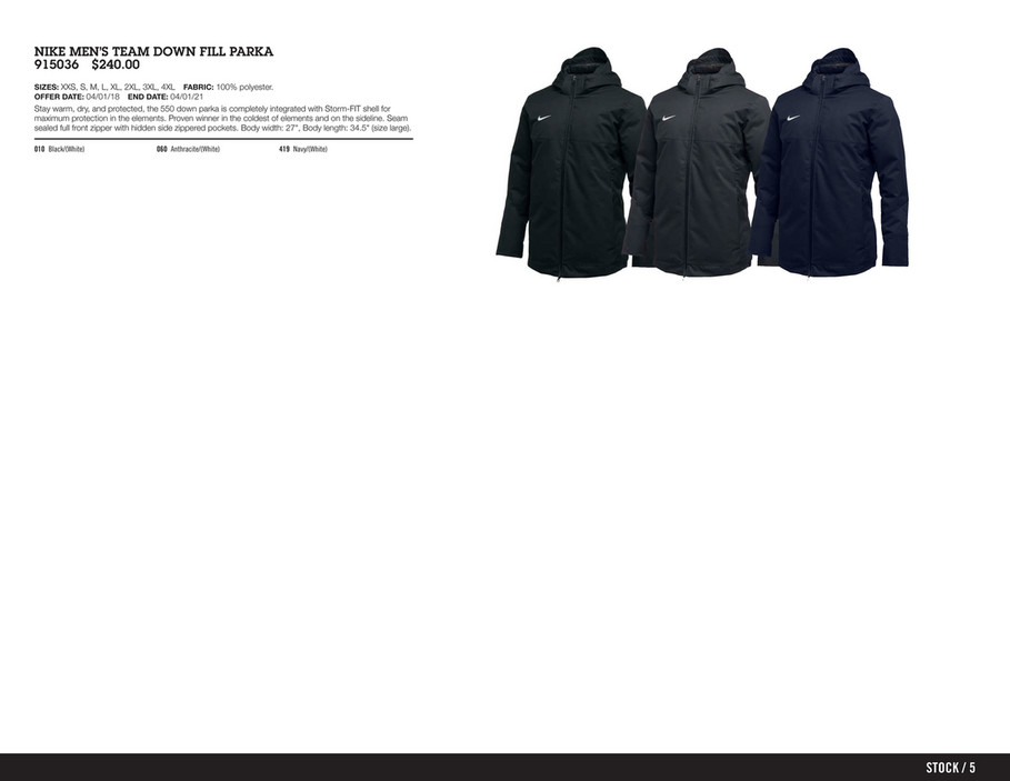 nike team down fill parka 915036