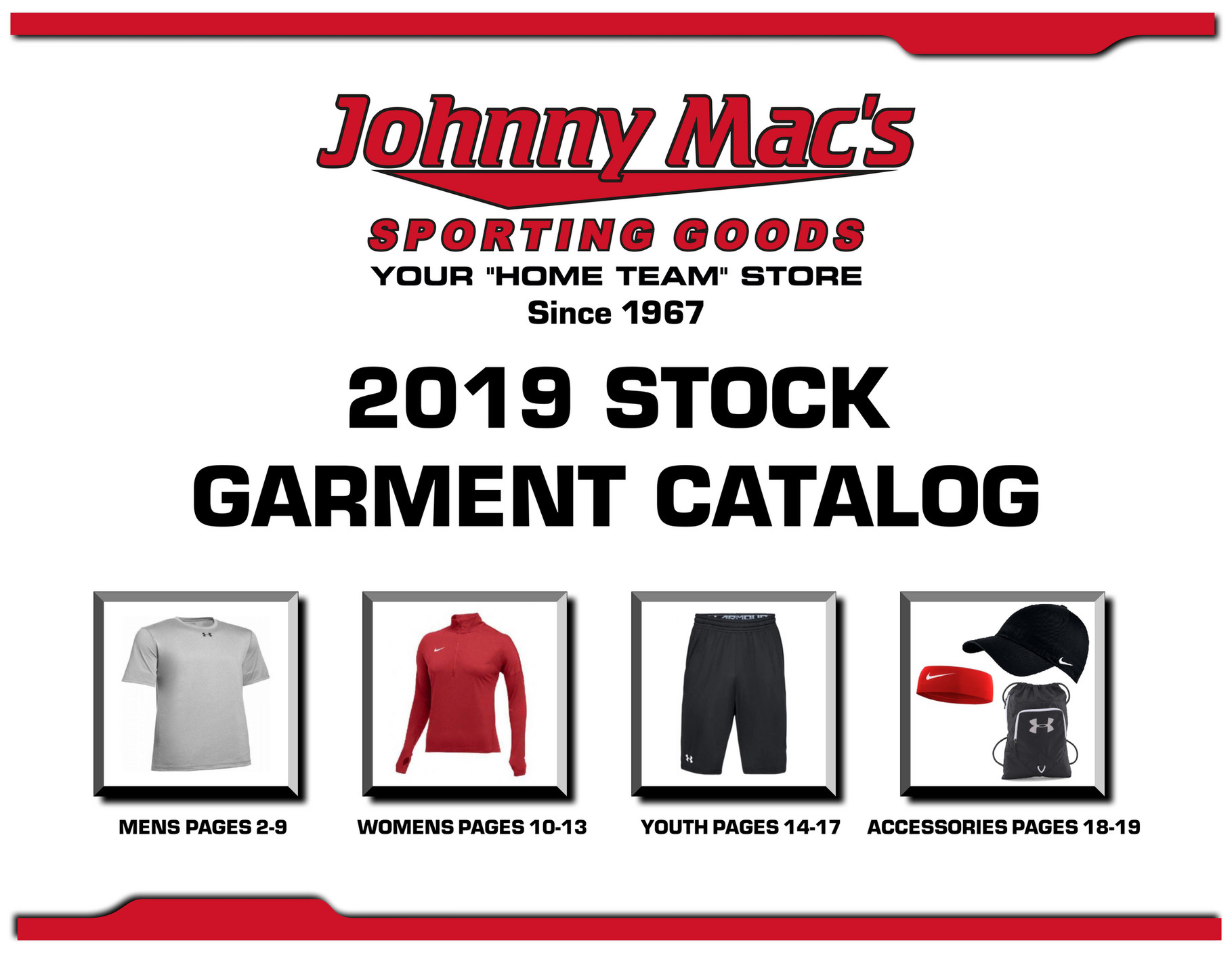 Johnny Mac's Sporting Goods 2019 Stock Garment Catalog Page 1