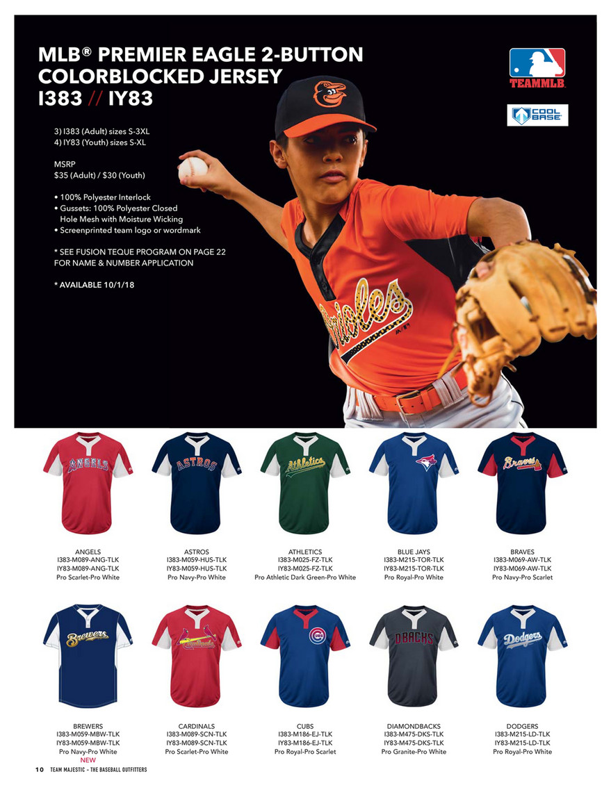 Majestic Youth Premier Eagle Cool Base 2-Button MLB Jersey