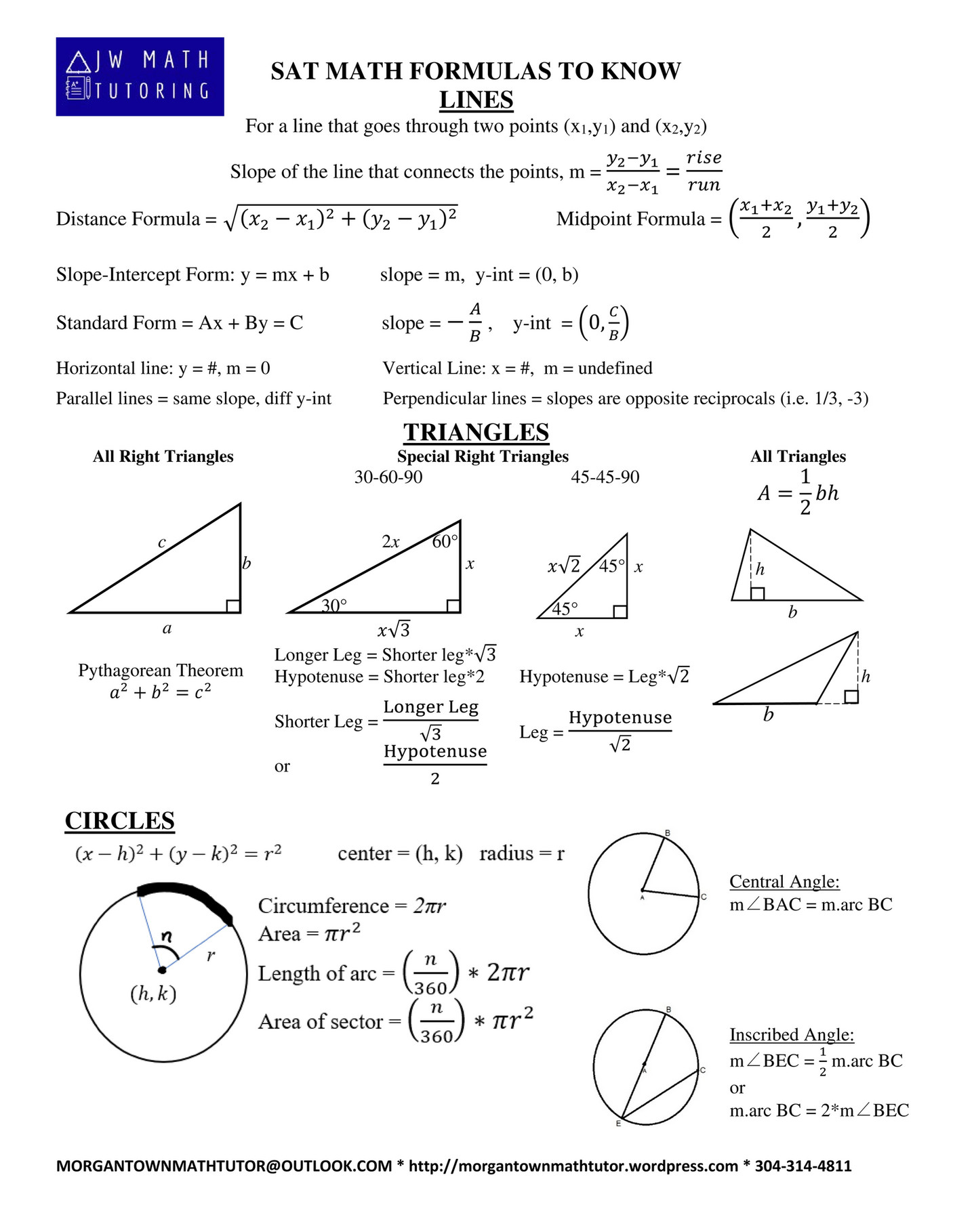 Sat Ref Sheet Math Geometry Formulas For Sat