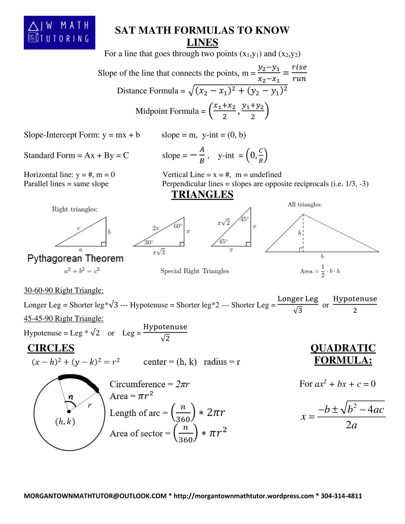 My Publications SAT Math Formulas To Know Page 1 Created With 