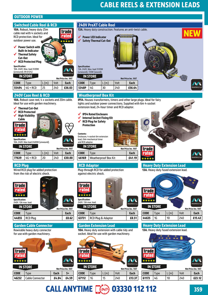 Masterplug 10A 4-Gang 25m Cable Reel & RCD 240V - Screwfix