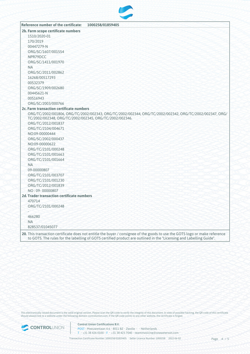 Huel - GOTS Organic Verified - Becri Transaction Certificate