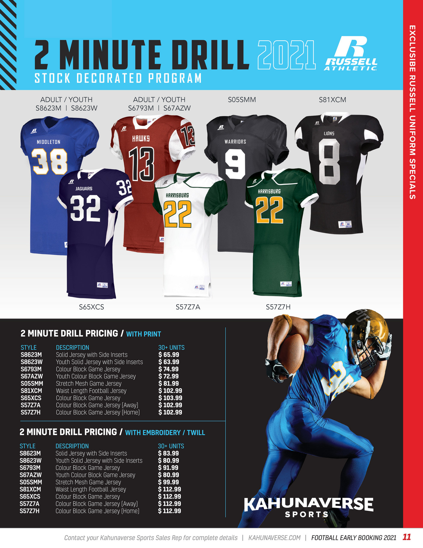 Russell S81XCM Waist Length Pro Football Jersey