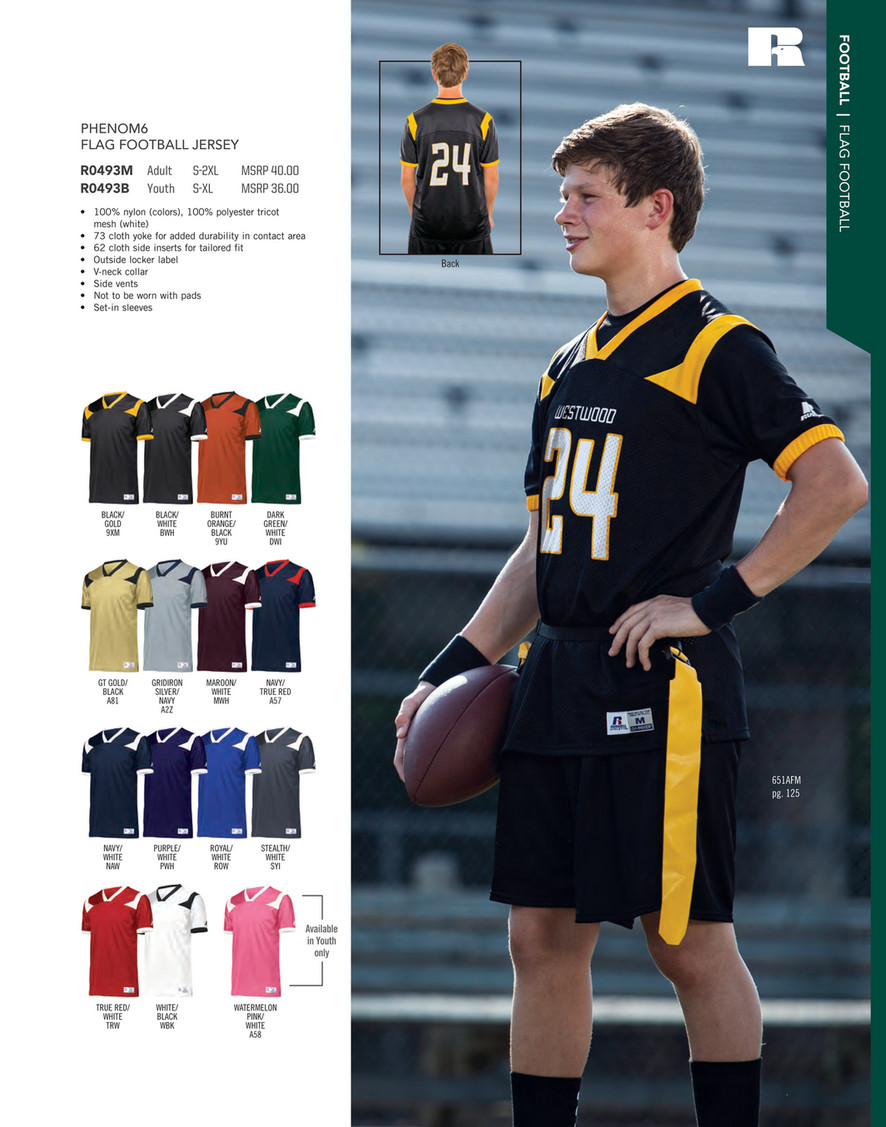 Russell R0593B - Youth Solid Flag Football Jersey Gold - S