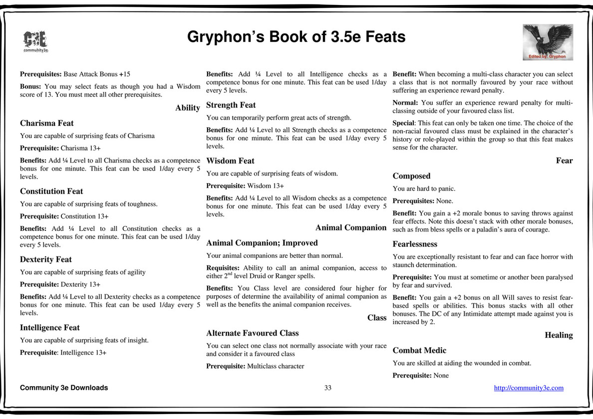 My publications - Gryphon’s Book 3.5 Feats - Page 34-35 - Created 