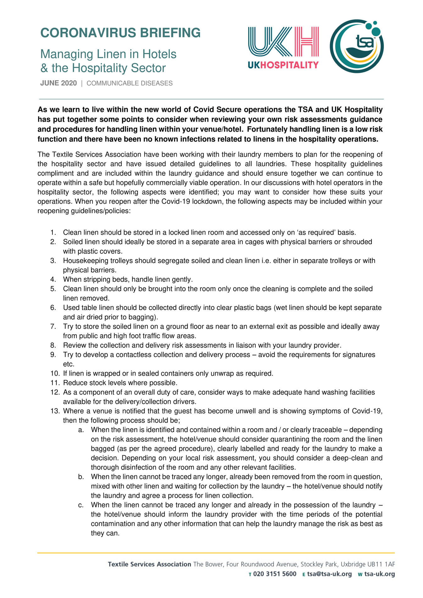 UKHospitality Managing Hotel Linen 06 March 2020 TSAUKH