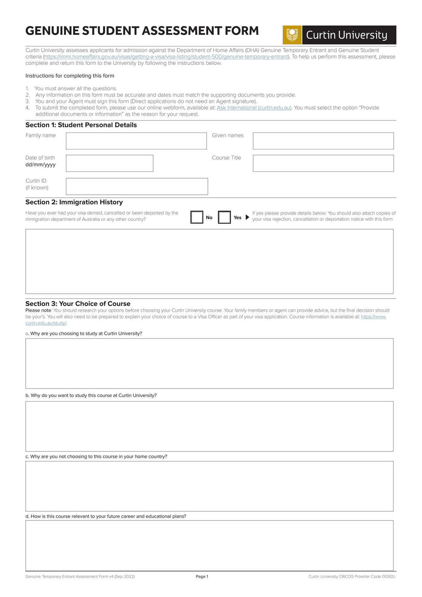 curtin university assignment declaration