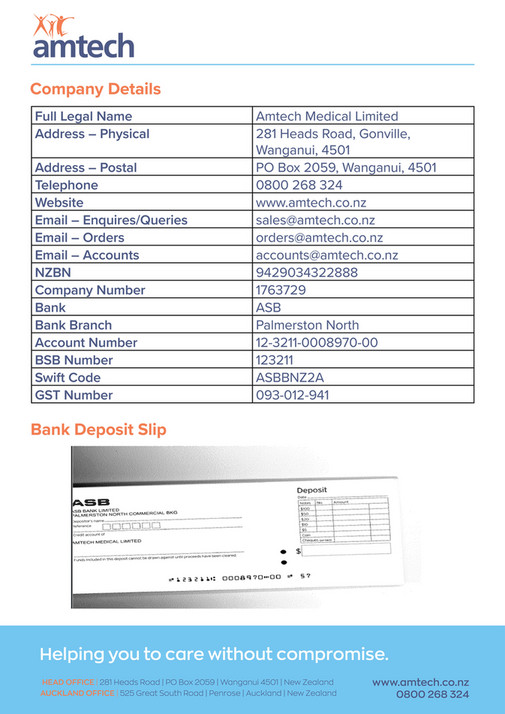 Amtech - Amtech Supplier Information & Bank Deposit Slip - Page 1 ...