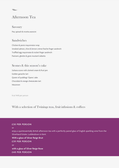 Spring Time High Tea Menu Card De Vere - Spring Afternoon Tea menu 2026 with alternative - Page 1